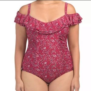 NWT GOTTEX plus-size off shoulder swimsuit ruffled